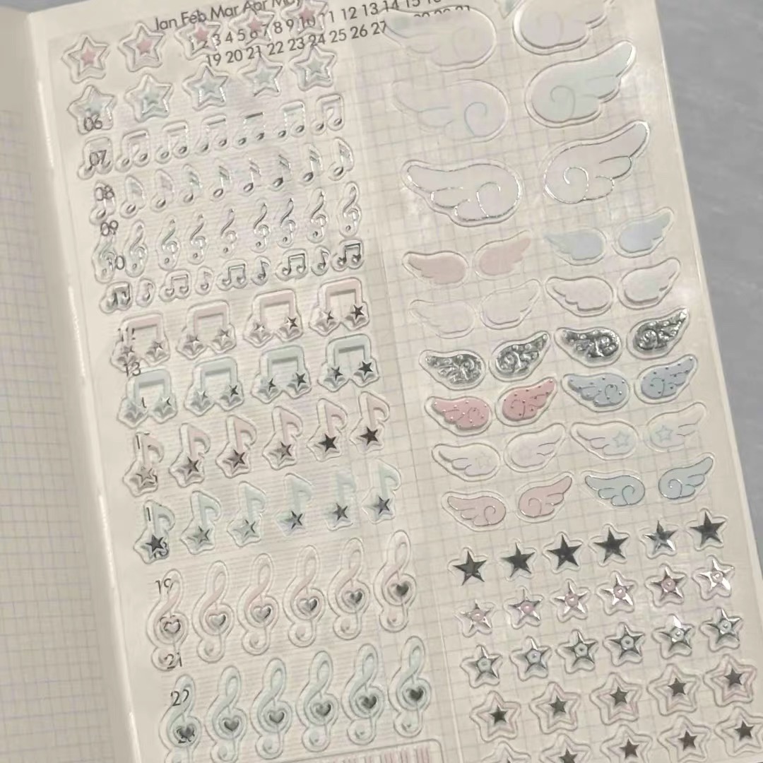 吱吱屋分装烫银音符翅膀韩系手帐贴纸装饰甜美粉嫩系基础装饰deco