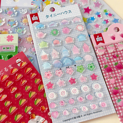 Deco装饰滴胶立体贴纸3D透明小房子花朵星星四叶草贴纸手帐素材