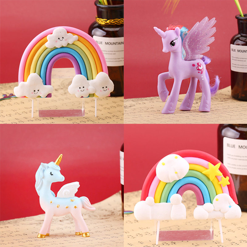 盲盒手办车饰彩虹独角兽七彩朋友手办公仔生日蛋糕烘焙树脂摆件