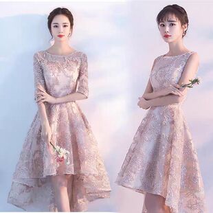 宴会晚礼服2024新款平时可穿气质主持人小礼服连衣裙女显瘦伴娘服