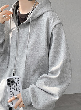 cleanfit重磅连帽卫衣男美式高街假两件开衫短款垫肩外套KS003P68