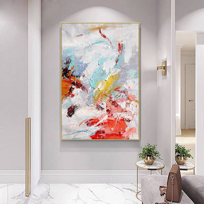 纯手绘油画现代简约客厅入户装饰画轻奢抽象玄关挂画餐厅厚油刀画