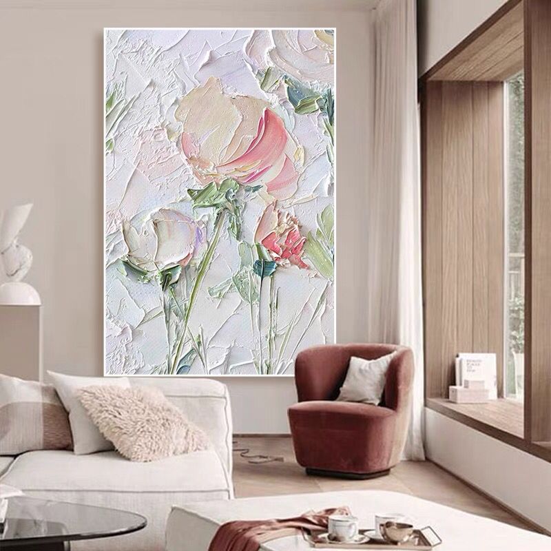 新中式手绘抽象油画立体花卉客厅装饰画现代简约玄关过道背景挂画图片