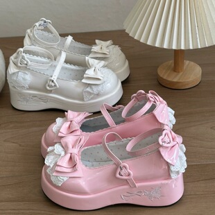 日系lolita甜美玛丽珍7cm厚底蝴蝶结可爱风学生浅口 jk制服鞋