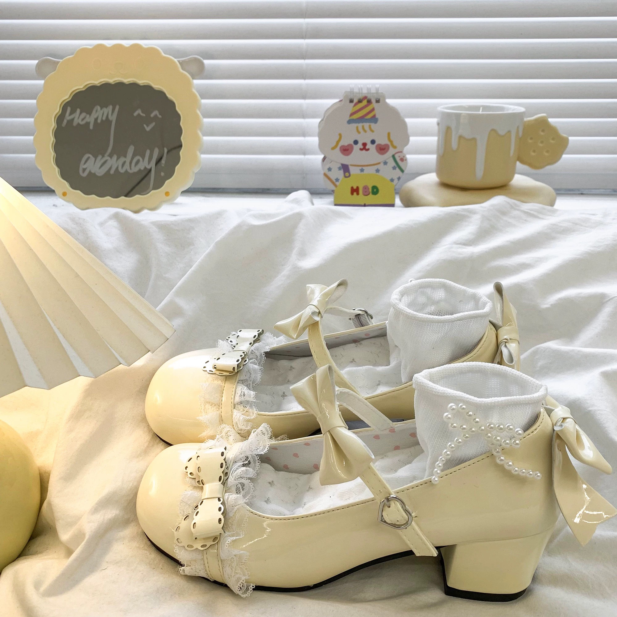 日系jk蕾丝蝴蝶结法式玛丽珍鞋