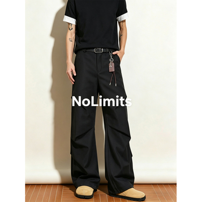 美式高街褶皱设计感工装裤男