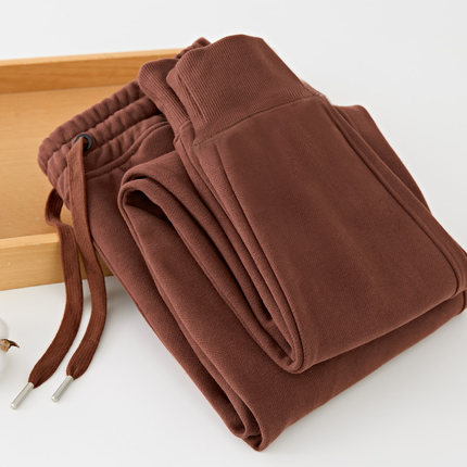 2024春季新款380G棉重磅咖啡色卫裤男士休闲运动裤全棉宽松长裤