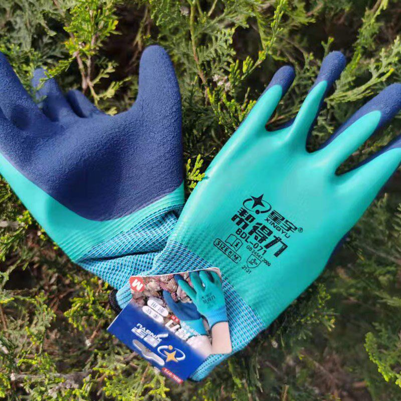 星宇帮得力071全浸塑乳胶手套防水防滑耐磨双面挂胶工地捕捞保暖
