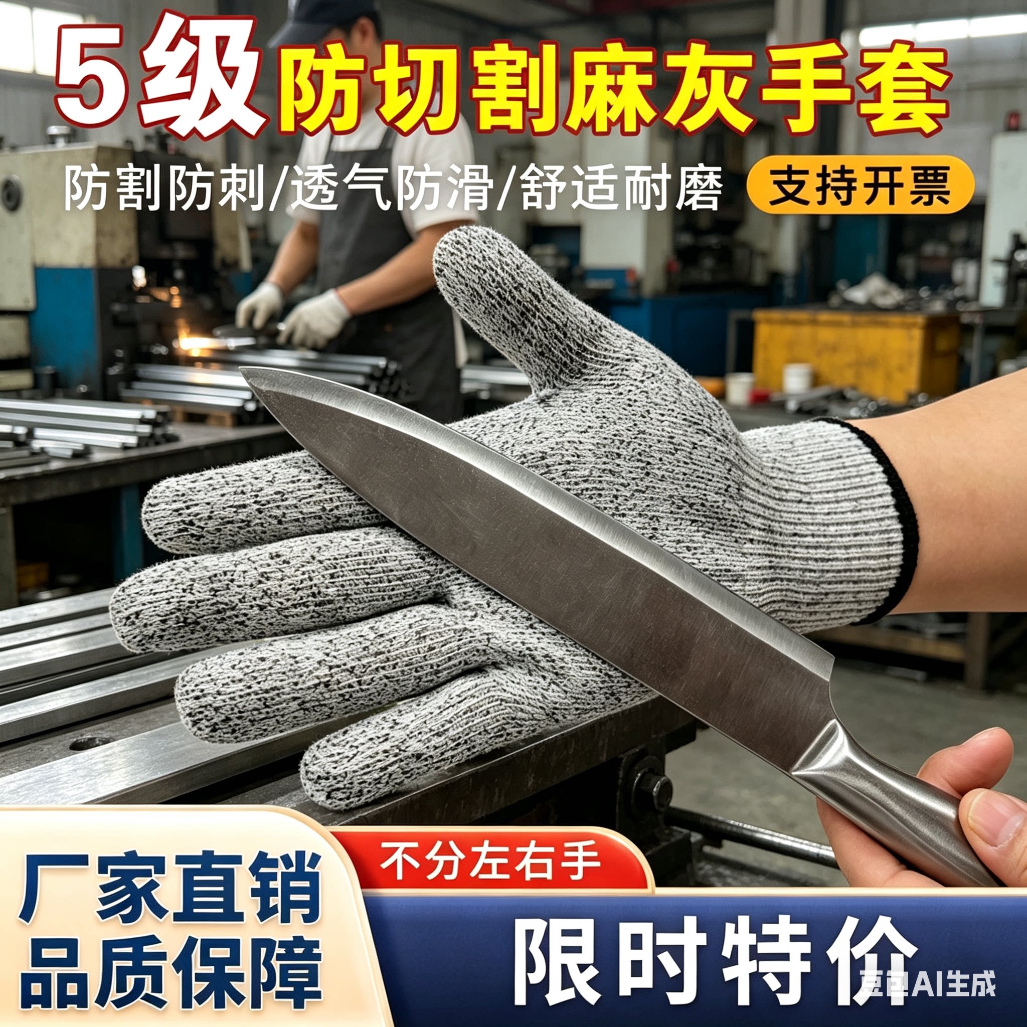 厂家直销好帮手五级防割手套防机械切割耐磨劳保屠宰金属搬运作业