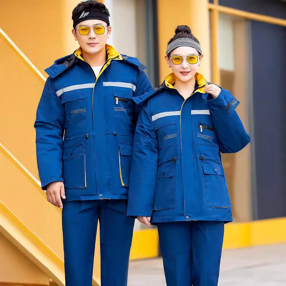 工作服男装冬季加厚保暖棉服套装工人劳保服反光棉衣袄加油站工装