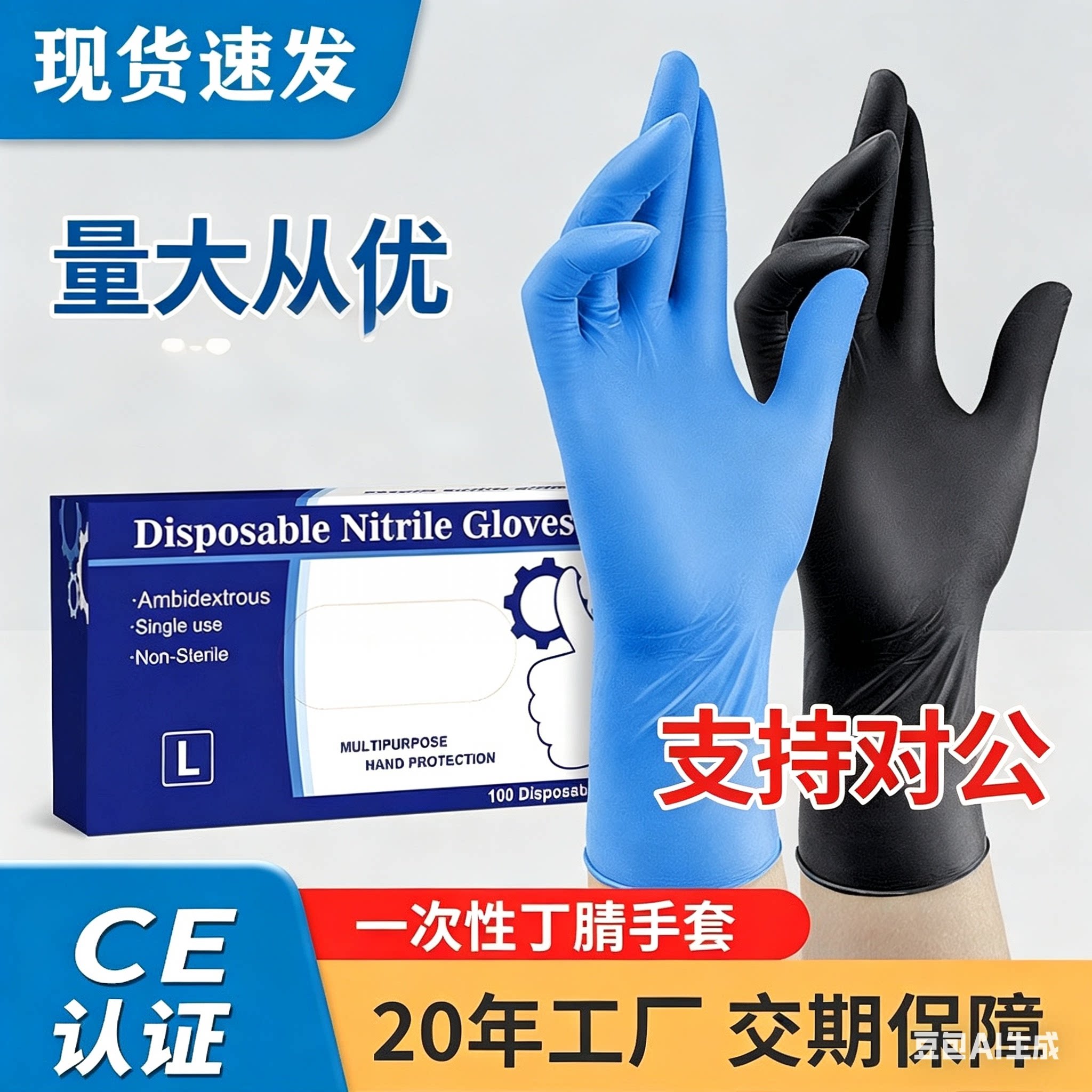 批发9/12防酸碱纯丁腈手套加厚耐用食品级一次性防油工业耐磨实验