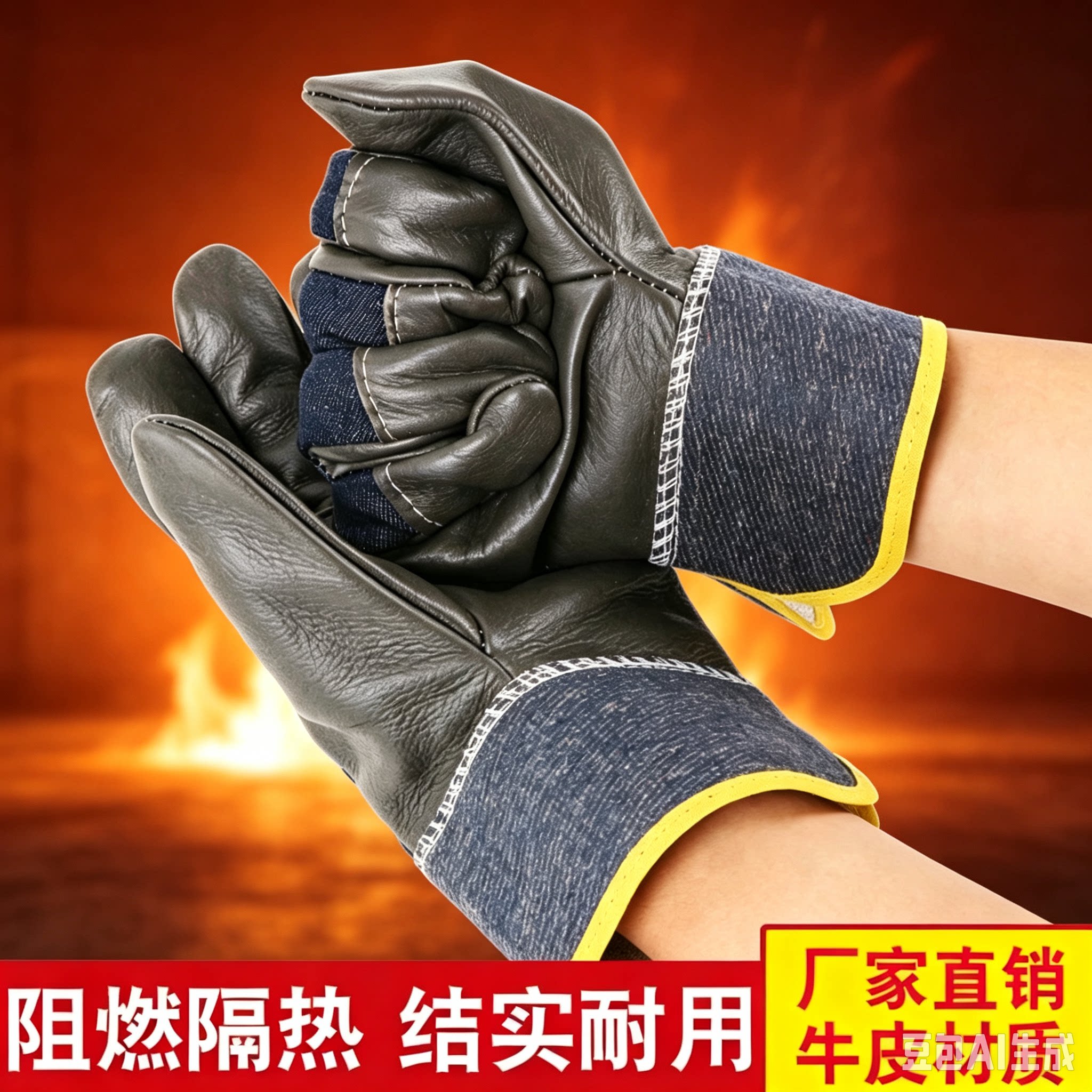 牛皮家私皮电焊手套阻燃隔热短半皮耐磨隔热焊工防护劳保手套6双