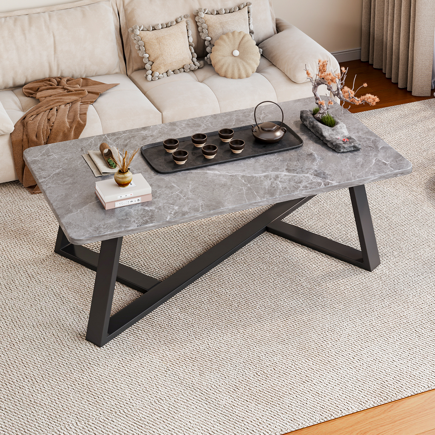 客厅茶几办公室现代简约轻奢简易小户型岩板色茶几沙发茶几桌家用