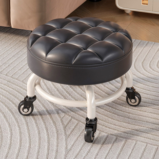 万向轮小凳子软包凳子家用滑轮矮凳带娃神器门口换鞋凳美缝轮滑椅
