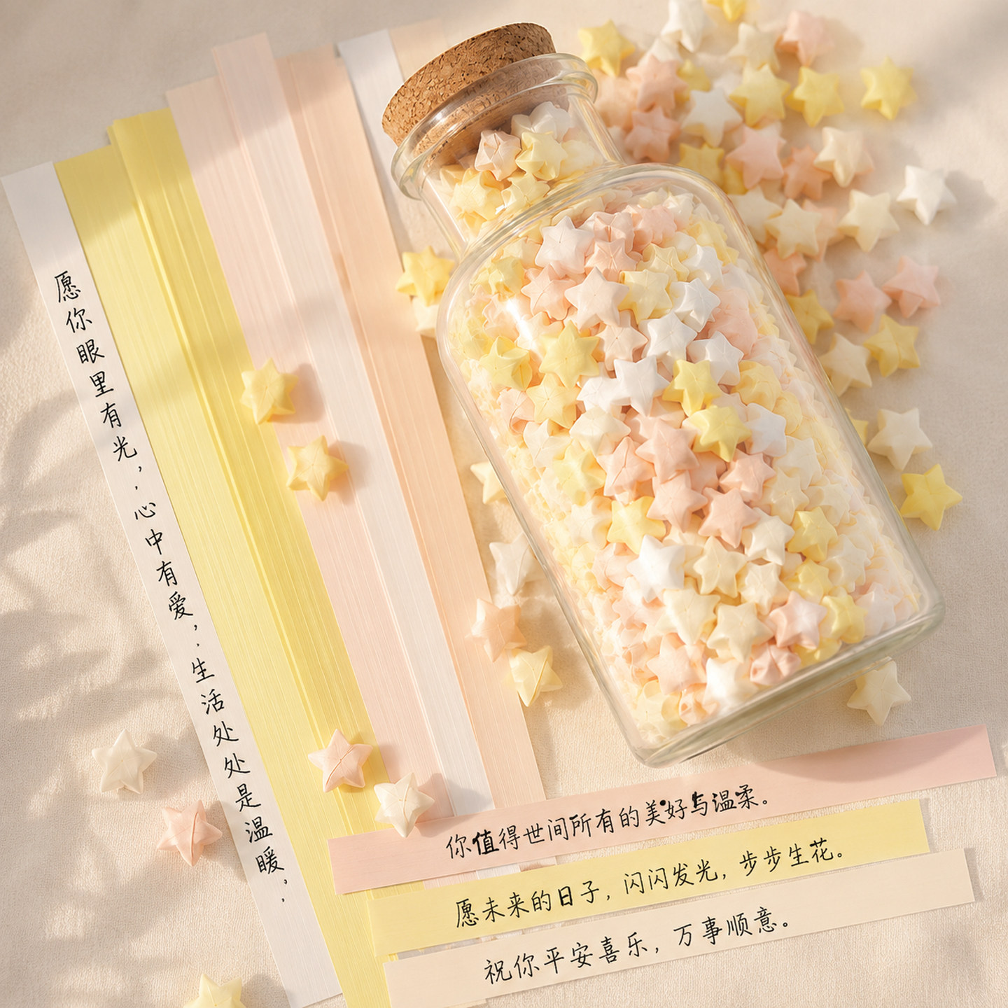 新款柔雾黄渐变星星折纸许愿瓶图片
