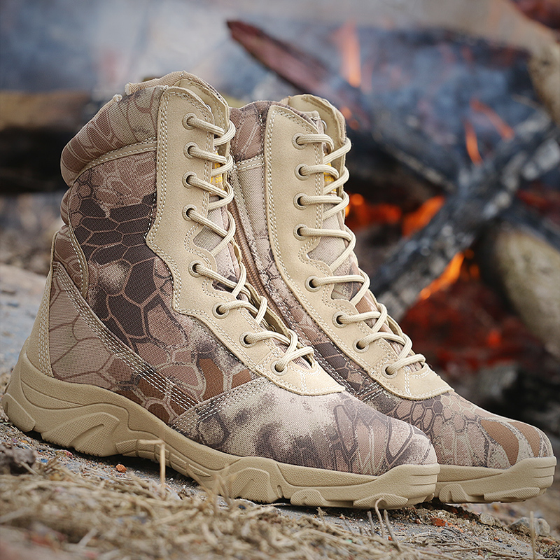 蟒纹迷彩高帮男士训练防滑战术靴