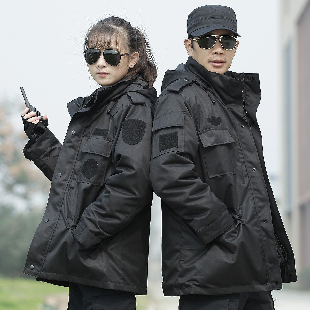 保安工作服冬季防寒服男中长款加厚春秋作训服安保执勤羊绒棉大衣