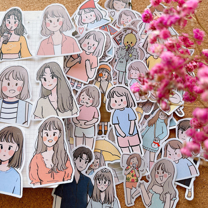 可爱卡通女孩贴纸少女日常手帐素材日记相册同学生日礼物装饰贴画