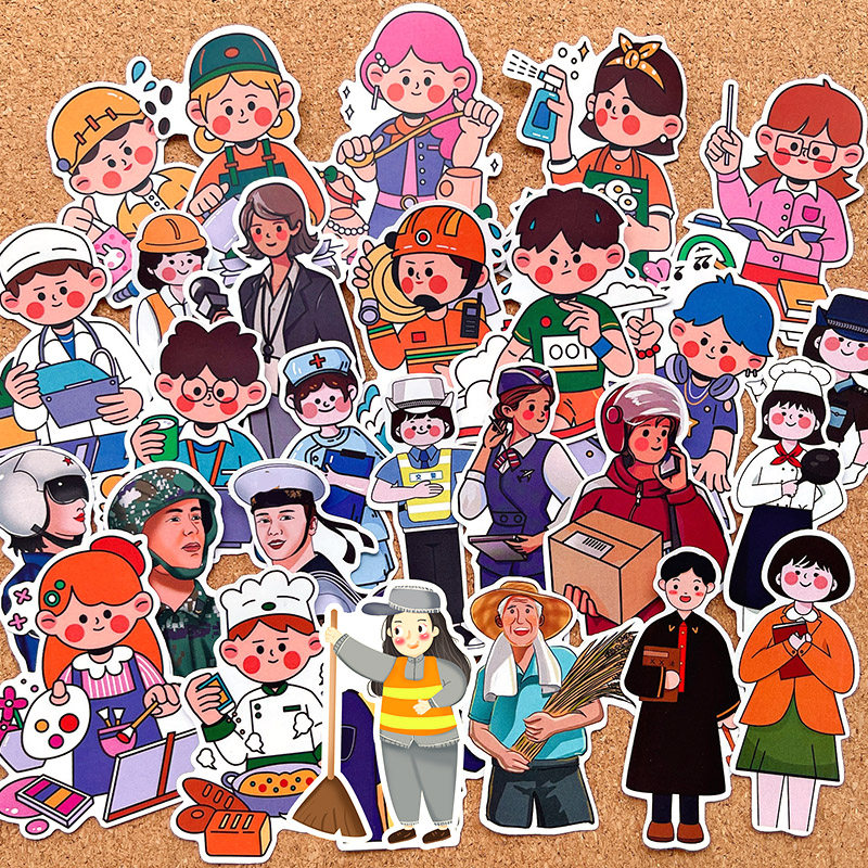 可爱卡通各类人物职业贴画五一劳动节手帐装饰工人老师手抄报素材