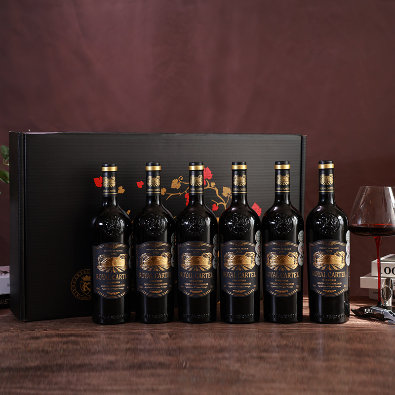 卡特尔法国进口皇家干红葡萄酒高档红酒整箱14&deg;  6支礼盒包装