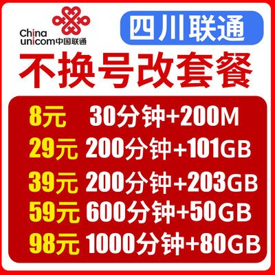 四川乐山德阳联通不换号改换套餐大流量王套餐老用户变更8元保号
