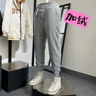 JJ男士冬拼接纯棉加绒保暖运动宽松舒适束脚小脚口卫裤运动裤