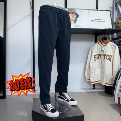 JJ男秋冬季纯棉加绒卫裤休闲运动宽松小直筒平口运动裤长裤