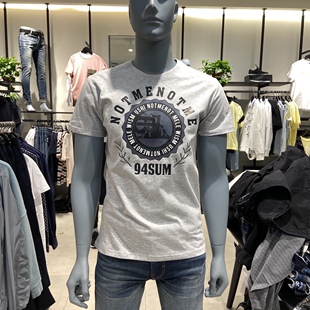 JJ新款夏季男士弹力修身显瘦气质印花短袖T恤圆领薄款休闲上衣