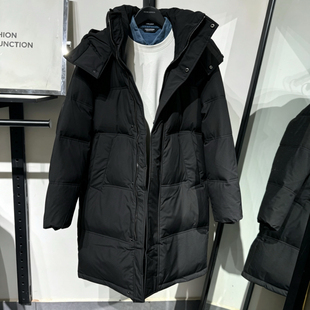 jj剪标羽绒服男款连帽加厚中长款2026新款情侣宽松白鸭绒冬季外套