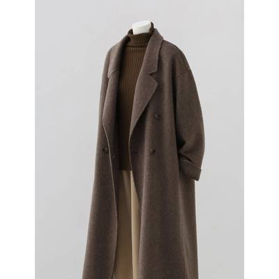 双面羊绒大衣女2025新款秋冬中长款韩系宽松高级感棕色羊毛呢外套