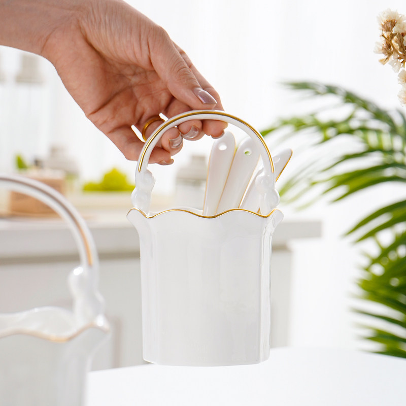 勺筷笼骨瓷描金家用汤勺筷子收纳