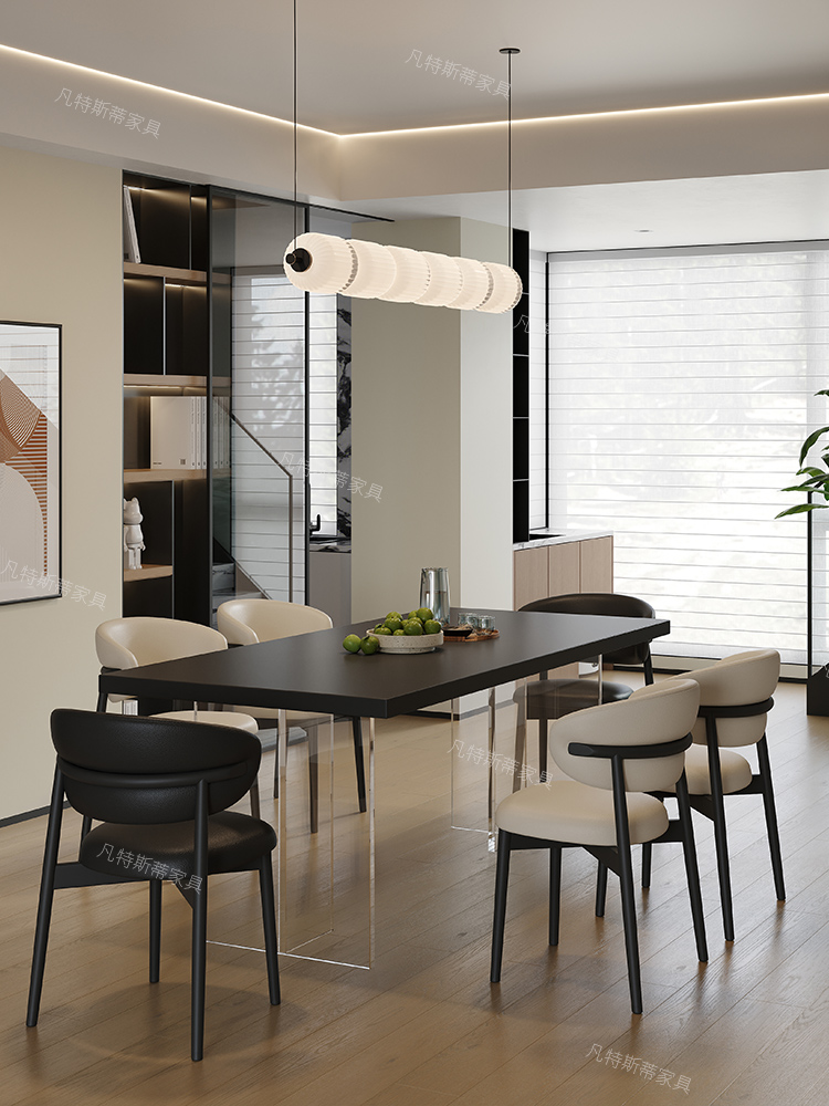 岩板餐桌椅组合意式极简小户型客厅简约现代长方形亚克力悬浮饭桌