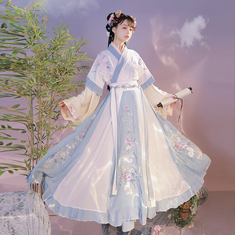 时慕语晋制汉服女齐腰魏晋风交领成人古装中6米大裙摆春庭雪全套