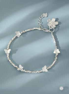 S999足银气质蝴蝶花朵手链女清新甜美文艺温柔风百搭手饰代发