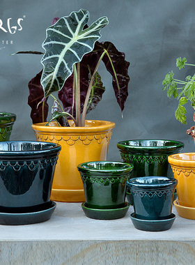 青野园艺家 Bergs 宝格仕 哥本哈根手工彩釉陶瓷花盆家用高级室内