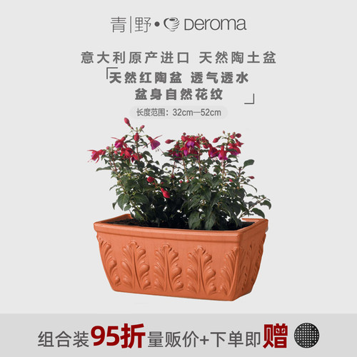 deroma帝罗马长方花纹红陶球根盆