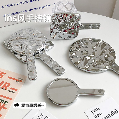 ins复古手持化妆镜子精致高级感