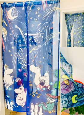 卡通姆明风水帘窗帘门帘洗手间透光装饰儿童房卧室厨房短帘隔断帘