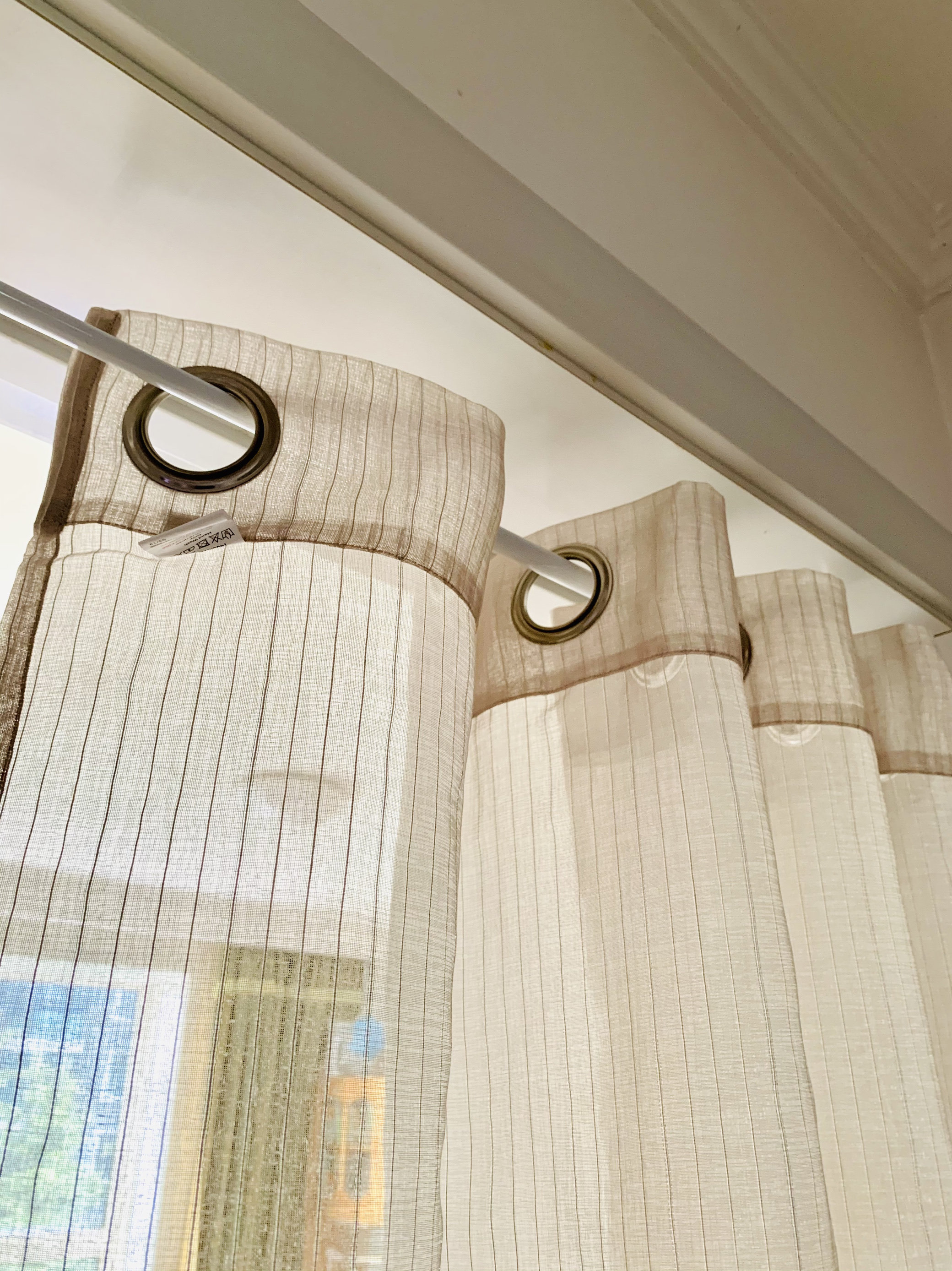 窗纱简约条纹欧式风格窗帘成品客厅卧室透光帘穿杆免打孔门帘半帘