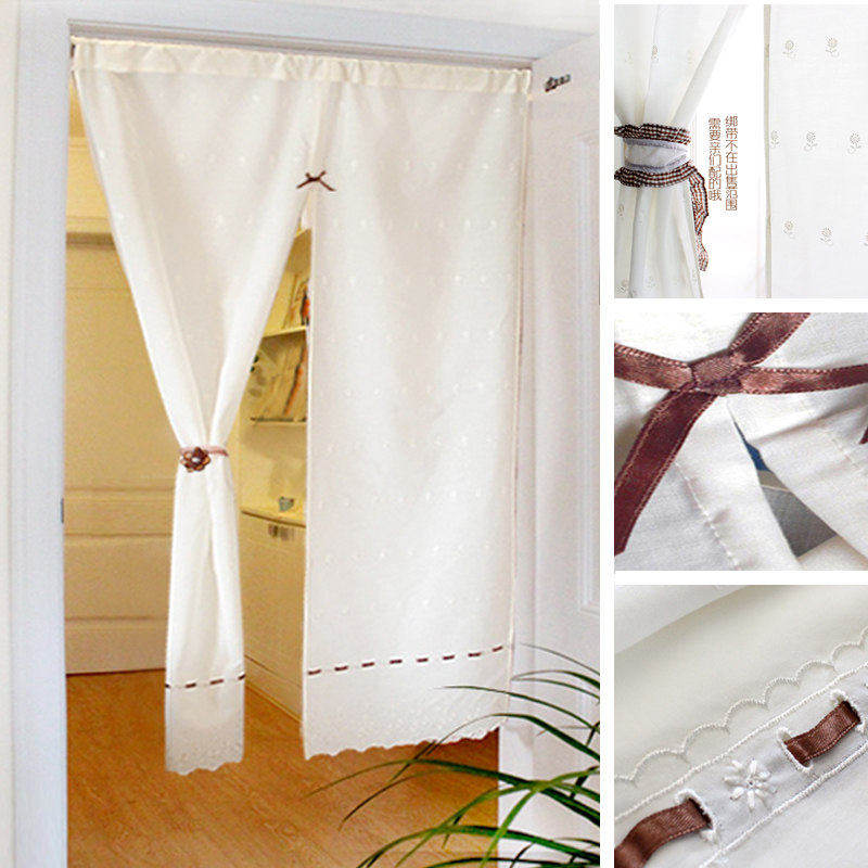 日式布艺门帘时尚挂帘半帘窗帘帘子卧室门帘遮光帘刺绣镂空门帘