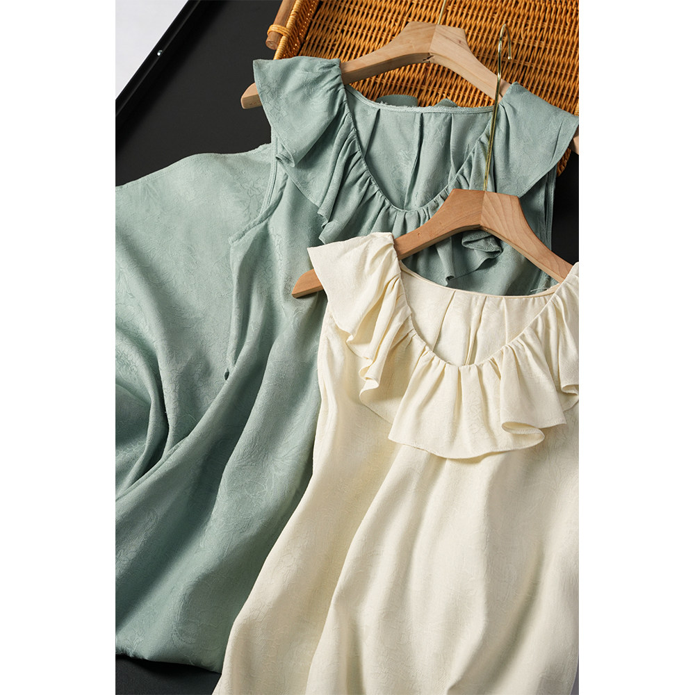 2025新款桑蚕丝绢丝提花无袖连衣裙荷叶边领口青春活力真丝背心裙,女装/女士精品,连衣裙,淘宝优惠券,粉丝福利购,淘宝优惠卷