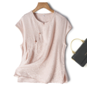 圆领斜襟上衣真丝宽肩T恤桑蚕丝衬衫 闭眼入 四合如意花罗新中式