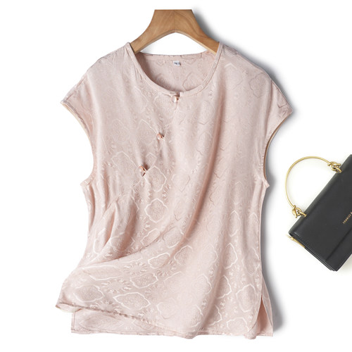 闭眼入！四合如意花罗新中式圆领斜襟上衣真丝宽肩T恤桑蚕丝衬衫