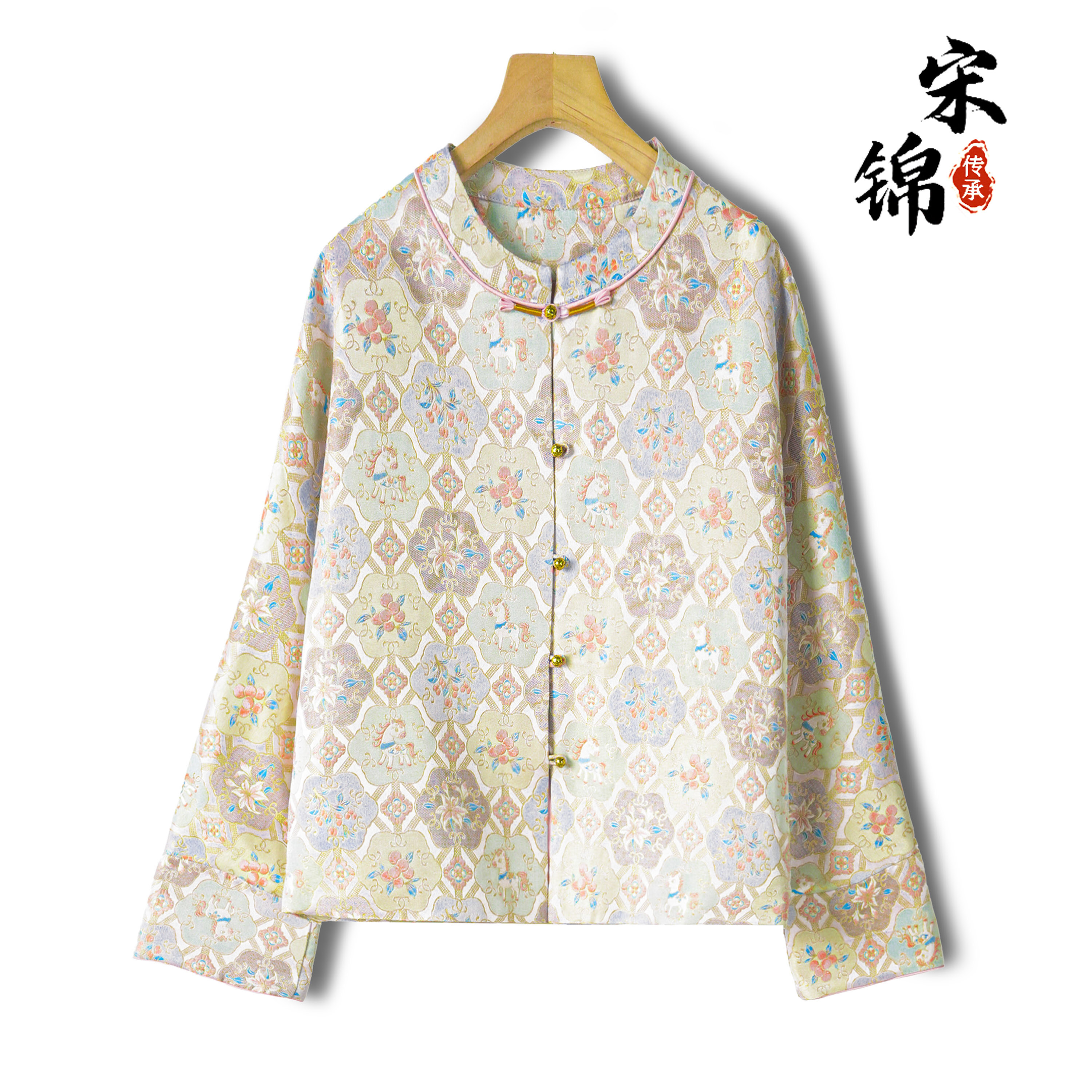 小马宝相桑蚕丝织金宋锦新中式外套女真丝宽松圆领盘扣国风上衣春,女装/女士精品,真丝上装,淘宝优惠券,粉丝福利购,淘宝优惠卷