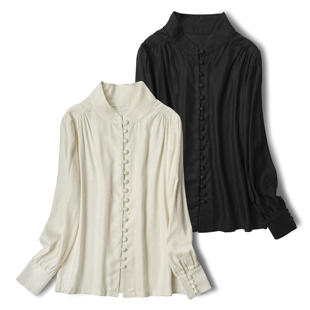 内搭 女真丝秋款 优雅小资法式 轻奢高格调100%桑蚕丝绢丝小立领衬衫