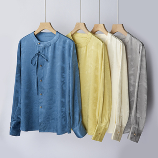 新中式 衬衫 暗纹提花开襟外套女 祥云纹重缎桑蚕丝国风长袖 篙奢