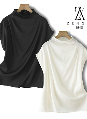 白色真丝短袖t恤女2026春季新款设计感舒适上衣黑色显瘦打底小衫