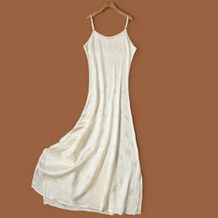 银杏叶提花花罗!桑蚕丝背心吊带连衣裙真丝A字裙纯色女夏打底裙