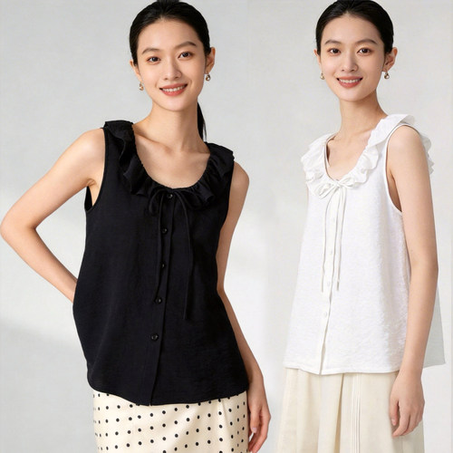 真丝荷叶边减龄背心衬衫