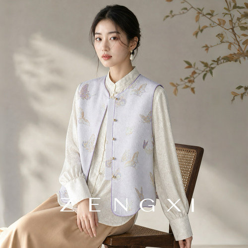 新中式桑蚕丝宋锦女马甲秋款